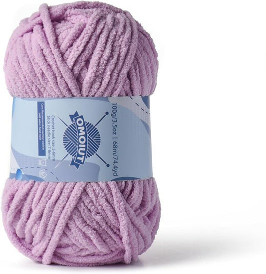 Chunky Chenille Yarn for Crocheting，Baby Yarn for Crocheting Soft Blankets，Bulky Yarns for Crochet Amigurumi，100g (74.3yds) Fluffy Velvet Yarns for Hand Knitting (Light Purple)