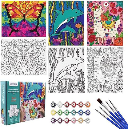 goldentime 3 Pack Kids Paint by Numbers Kit, Pre-Drawn Canvas Painting, Includes 8x10 inch Framed Canvas with 18 Acrylic Paints, 5 Brushes, Perfect Creative Gifts & Arts and Crafts for Kids by Goldentime