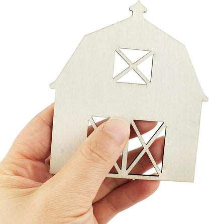 30 Pack 4 Inch Wood Barn Cutouts Unfinished Wood Barn Crafts Wooden Barn Hanging Ornaments DIY Barn Craft Gift Tags for Home Party Decoration