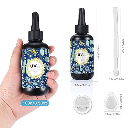 OSBANG Crystal Clear Hard UV Resin Upgraded Formula Ultraviolet Fast Curing for Jewelry Making Craft Decoration, Hard Transparent Glue Solar Cure Sunlight Activated Resin (100g)