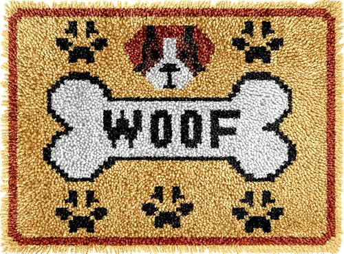 Dog Bone Latch Hook Rug Kits for Adults Beginners, Pre-Printed 20" x 15" by VEIROUSA