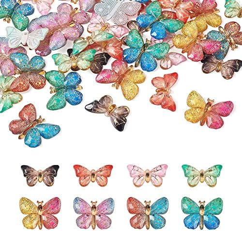FASHEWELRY 48Pcs Resin Butterfly Charms Flatback Butterfly Embellishments Colorful Insect Earring Charms for Bracelet Necklace Shoes Crafts Scrapbooking Making by FASHEWELRY