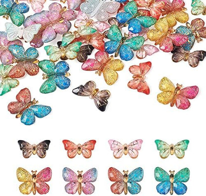 FASHEWELRY 48Pcs Resin Butterfly Charms Flatback Butterfly Embellishments Colorful Insect Earring Charms for Bracelet Necklace Shoes Crafts Scrapbooking Making by FASHEWELRY