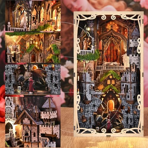 MiniCity Book Nook Kit - DIY Miniature House 3D Wooden Puzzle for Adult and Teens, Booknook Bookshelf Decor Scale Model Build with LED Light, Gifts for Family and Friends (Sleeping Beauty) - Image 4
