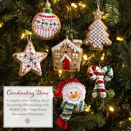 Bucilla Felt Applique 18" Stocking Making Kit, Jolly Gingerbread Snowman, Perfect for DIY Arts and Crafts Projects - Image 5