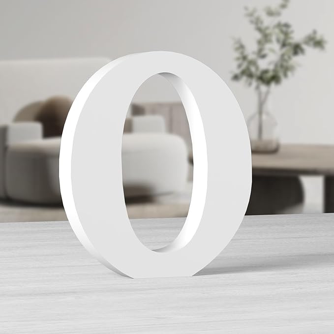 AOCEAN 10 Inch White Big Wood Letters, Unfinished Wooden Letters for Wall Decor Decorative Standing Letters Slices Sign Board Decoration for Craft Home Party Projects (O)