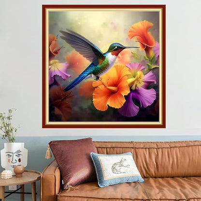 Joyhoor Stamped Cross Stitch Kits for Beginners Needlepoint Kits for Adults Embroidery Kits 11CT Counted Cross Stitch Kits Printed Embroidery Pattern-Hummingbirds Collect Honey 18x18 inchs