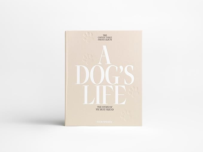 Printworks Dog Album – A Dog’s Life – Beige Cloth Memory Book with 30 Pages – Large Keepsake for 4x6 Photos with Writing Space – Expandable Pet Photo Album