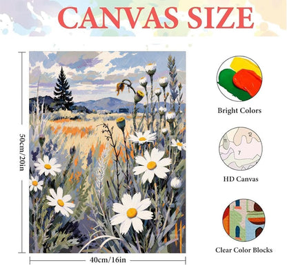 Sceorixa Landscape Paint By Numbers Kit for Adults - DIY Daisy Meadow Painting On Canvas 16X20 Inches, Acrylic Paint Set, Suitable for Beginners, Wall Art Decor for Home Decoration Or Gifts, Unframed - Image 2