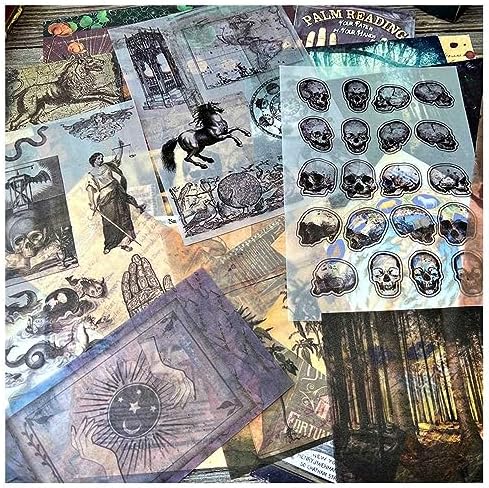 Dark Academia Junk Journal Supplies, Vintage Skull Decoupage Paper for Scrapbook Kit, 45pcs Astrology Ephemera for Junk Journals, Mushroom Plant Materials for Room Decor Wall Collage Kit - Image 6