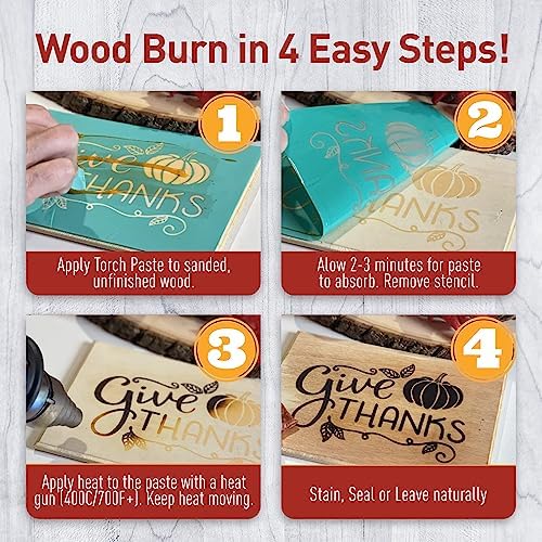 Torch Paste - The Original Wood Burning Paste | Made in USA Heat Activated Non-Toxic Paste for Crafting | Accurately & Easily Burn Designs on Wood, Canvas, Denim & More - Pack of 3 Jars + 3 Squeegees - Image 7