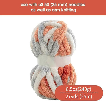 Chunky Chenille Yarn for Hand Knitting 8 Jumbo Pack Jumbo Chunky Yarn for Hand Soft Blanket Knitting, Bulky Thick Fluffy Yarn for Crocheting (Grapefruit Color)