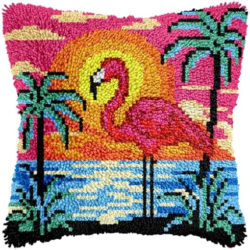 Manzapu Latch Hook Pillow Kits for Adults Beginner 17x17 inch - 43x43 cm Cute Small Shaggy Pillow Making Kits with Pre-Cut Yarn, Coded Canvas ＆ Crochet Hook Tool - Relaxing DIY Craft Gift by Manzapu