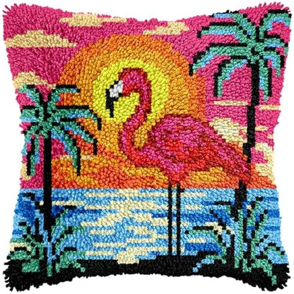 Manzapu Latch Hook Pillow Kits for Adults Beginner 17x17 inch - 43x43 cm Cute Small Shaggy Pillow Making Kits with Pre-Cut Yarn, Coded Canvas ＆ Crochet Hook Tool - Relaxing DIY Craft Gift by Manzapu
