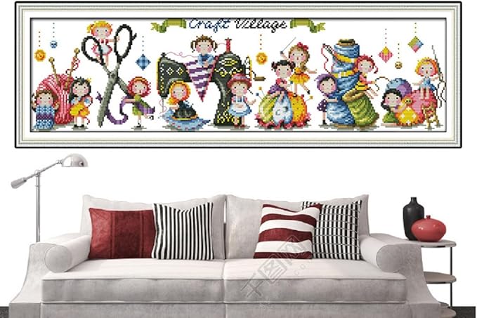Qeerysew Cross Stitch Kits Stamped Full Range of Embroidery Starter Kits for Beginners DIY- Printed Kits Craft Village(Printed) 11CT30.7x9.4inches