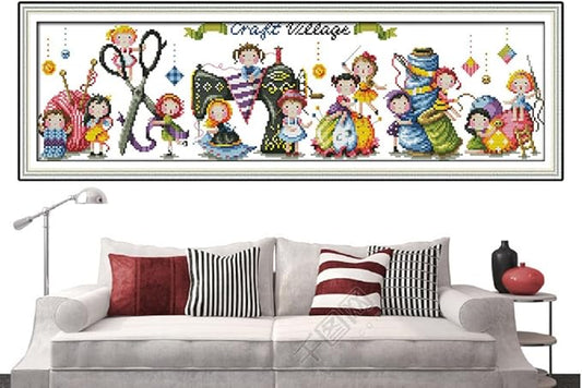 Qeerysew Cross Stitch Kits Stamped Full Range of Embroidery Starter Kits for Beginners DIY- Printed Kits Craft Village(Printed) 11CT30.7x9.4inches