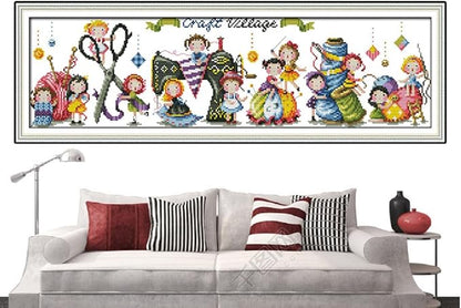 Qeerysew Cross Stitch Kits Stamped Full Range of Embroidery Starter Kits for Beginners DIY- Printed Kits Craft Village(Printed) 11CT30.7x9.4inches