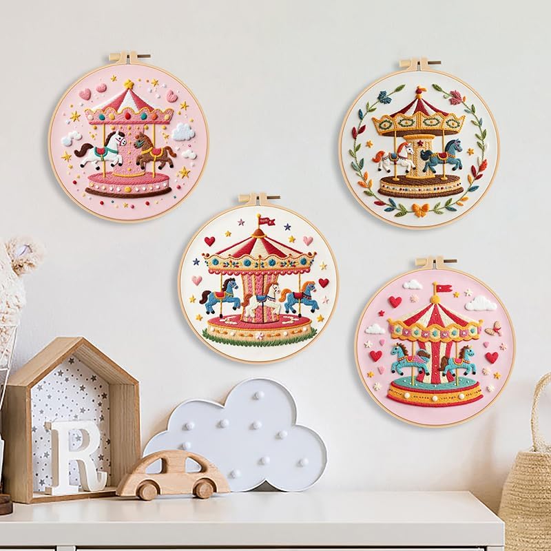 Haootadiy Beginner Embroidery Kit for Adults, Easy Cross Stitch Kit for Beginners and Adults, Full Embroidery Hoop Kit with Needles and Thread Included (Pattern 14) - Image 3