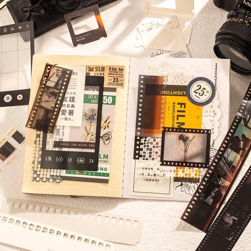 Diuhofart 94Pcs Scrapbooking Supplies Kit, Old Film Strips Photo Frames for Junk Journal Supplies, Scrap Booking Cutouts Papers Scrapbook Materials, Quote Stickers for Journaling, Collage - Image 4