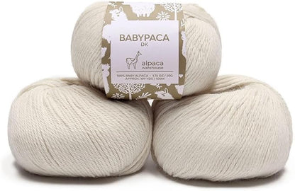 100% Baby Alpaca Yarn Wool Set of 3 Skeins (150 Grams) DK Weight - Made in Peru - Heavenly Soft and Perfect for Knitting and Crocheting (Alabaster White, DK)