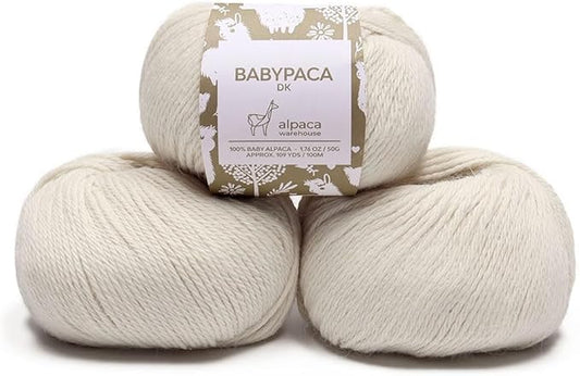 100% Baby Alpaca Yarn Wool Set of 3 Skeins (150 Grams) DK Weight - Made in Peru - Heavenly Soft and Perfect for Knitting and Crocheting (Alabaster White, DK)