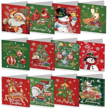 NUOFIX 12 PCS Diamond Art Christmas Cards with Envelopes, Christmas Crafts for Adults, Diamond Painting Kits for Card Making, Holiday DIY Kits (Green) by Unknown