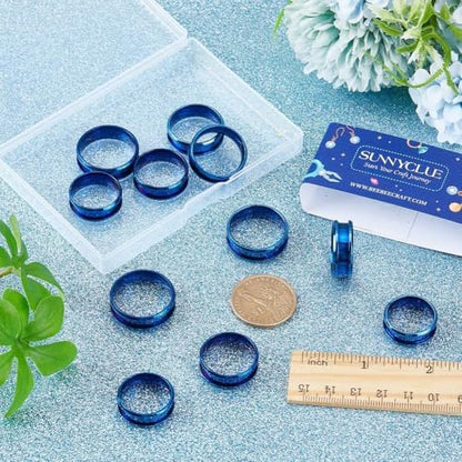SUNNYCLUE 1 Box 18Pcs Inlay Ring Blanks Blue Stainless Steel Grooved Ring Blank US Size 7/8/9/10/11/12 Finger Findings Settings for Jewelry Making Kits DIY Craft Supplies - Image 3