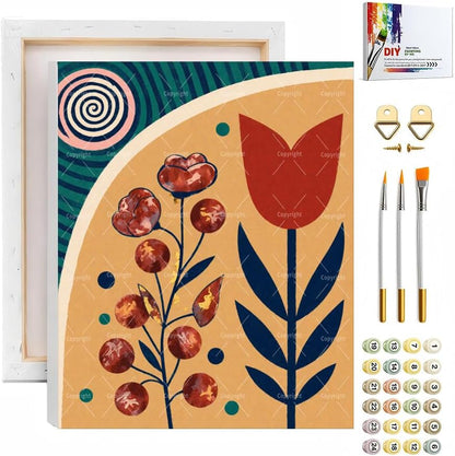 Floral Paint By Numbers Kit For Adults - Diy Red Tulip And Berries Painting On Canvas, Acrylic Paint Set, Suitable For Beginners, Wall Art Decor Art For Home Decoration Or Gifts(16X20IN framed) by Unknown