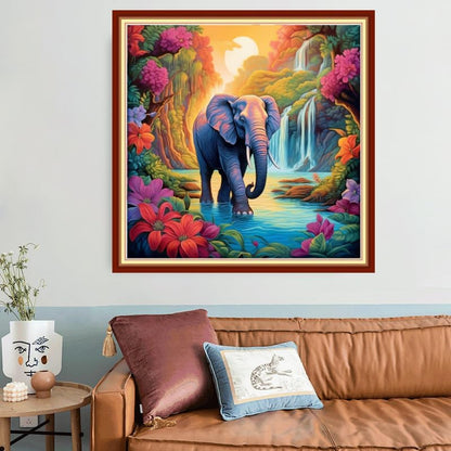 Joyhoor Stamped Cross Stitch Kits for Beginners, Needlepoint Kits for Adults, 11CT Counted Embroidery Kits-Elephant Falls 18x18 inchs - Image 2