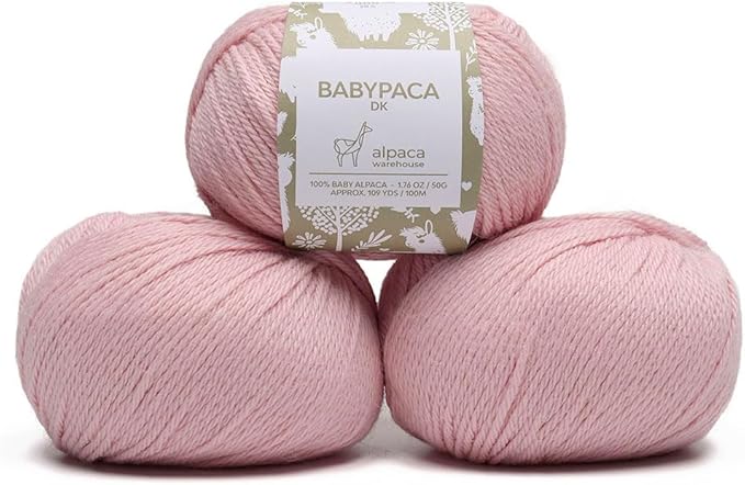 100% Baby Alpaca Yarn Wool Set of 3 Skeins (150 Grams) DK Weight - Made in Peru - Heavenly Soft and Perfect for Knitting and Crocheting (Baby Pink, DK)