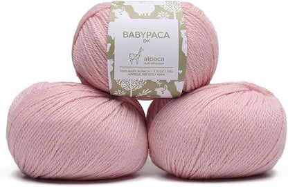 100% Baby Alpaca Yarn Wool Set of 3 Skeins (150 Grams) DK Weight - Made in Peru - Heavenly Soft and Perfect for Knitting and Crocheting (Baby Pink, DK)