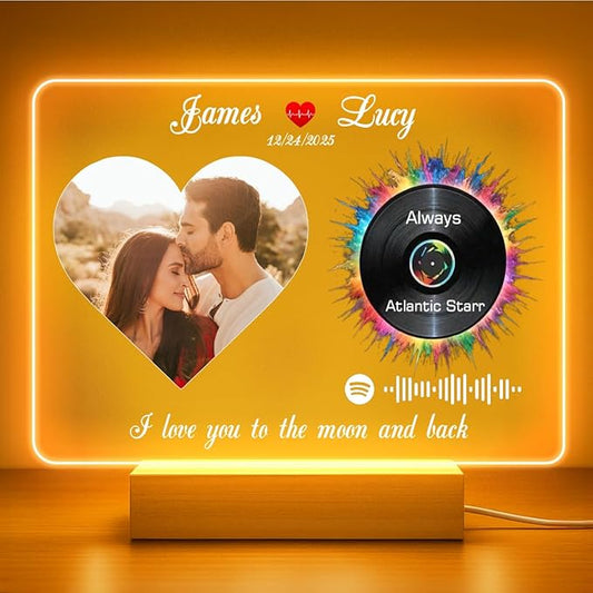 Personalized “Our Love Song” Acrylic Plaque with Custom Photo & Vinyl Record Design, Custom Names, Song & Artist, Romantic Couple Gift for Wedding,Anniversary & Valentine’s Day, Love You to the Moon and Back (Discs 2)