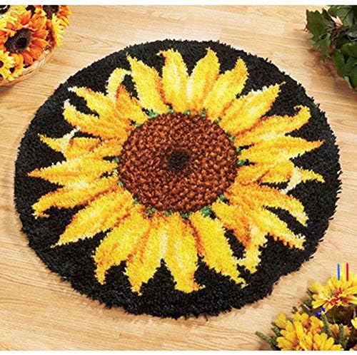 MIAOLLUN Latch Hook Rug Kit, Sunflower Pattern Printed Canvas DIY Rug Crochet Yarn Kits, Embroidery Decoration 20.4" X 20.4" (52 * 52cm) by MIAOLLUN