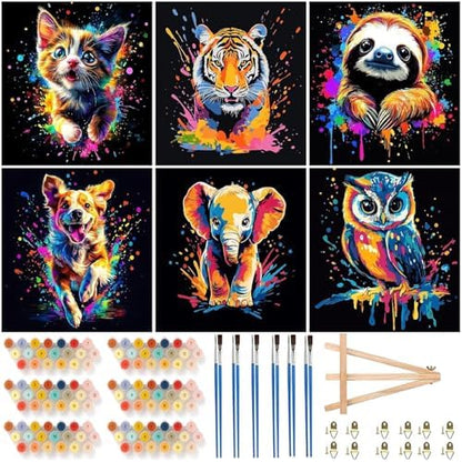 Mowana Framed Paint by Numbers Kit for Adults- 6 Pack Paint by Number for Adults Beginners, Painting Kits on Canvas Colorful Animal Paint by Numbers with Easel for Relaxing & Wall Decor 8x8 inches by Mowana
