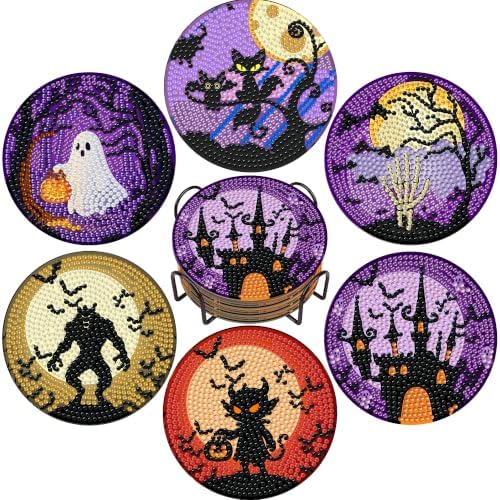 6 Pcs Halloween Diamond Art Coasters Kits,Diamond Painting Coasters Kits by DOTZSODiamondPainting