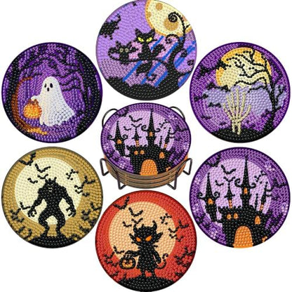 6 Pcs Halloween Diamond Art Coasters Kits,Diamond Painting Coasters Kits by DOTZSODiamondPainting