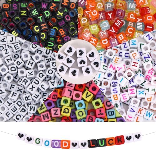 Quefe 1440pcs Multicolor Cube Acrylic Letter Beads, 5 Colors by QUEFE