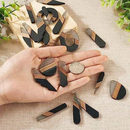 FASHEWELRY 20Pcs Resin Wood Earring Charms 3 Tone Wooden Earring Blanks Teardrop Hexagon Rectangle Geometry Wooden Earring Findings for Jewelry Making (Black) (RESI-TA0001-62-Biyun) - Image 4