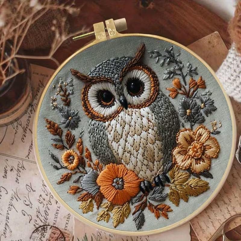 Huacan Embroidery Kit for Beginners Adults Includes Stamped Owl Pattern, Hoop, Color Threads,Tools,Easy to Follow Instruction - Image 5