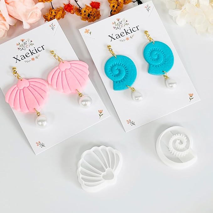 Xaekicr 4PCS Ocean Theme Polymer Clay Cutters Set – Starfish Seashell Clay Earring Cutters – Clay Tools for Polymer Clay Jewelry Making, Beach DIY Crafts Supplies