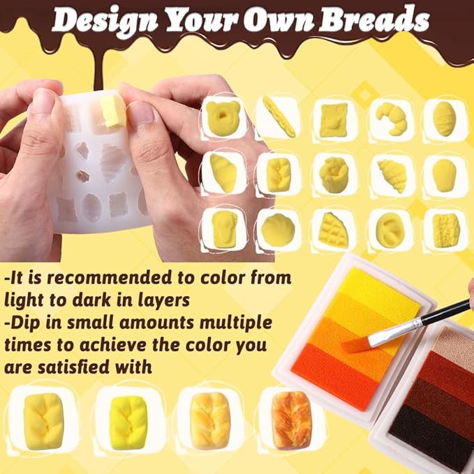 Vellibring Cute Clay Craft for Girls Teens Adults ，Air Dry Clay Kit DIY Mini Food Bread Set for Dollhouse Play Food Toys Pretend Kitchen Stores Accessories Birthday Valentine Gifts Party Favors