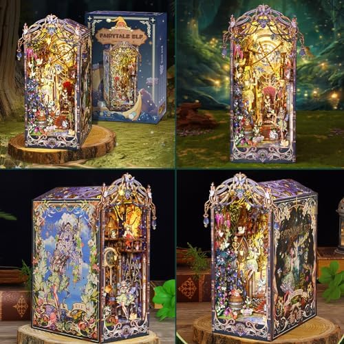 DIY Book Nook Kit, DIY Miniature Dollhouse Booknook Kit, 3D Wooden Puzzle Bookend Bookshelf Insert Decor with LED Light for Teens and Adults - Image 2