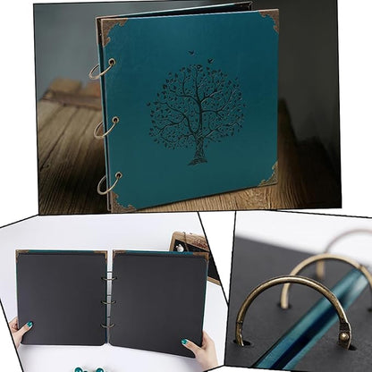 ADVcer Photo Album DIY Scrapbook - 12x12 inch 50 Pages Vintage Leather Cover Three-Ring Binder Family Picture Booth Albums with 408pcs Self Adhesive Photos Corners for Memory Keep, Tree (Jasper Green)