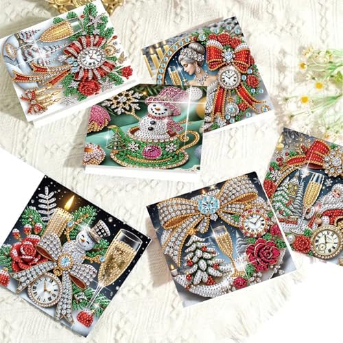 Diamond Art Christmas Cards Kit, 6PCS DIY Diamond Painting Christmas Cards with Envelopes, 5D Diamond Dot Greeting Cards for Adults, Xmas Card for Holiday Crafting Gifts (Xmas Atmosphere) - Image 6