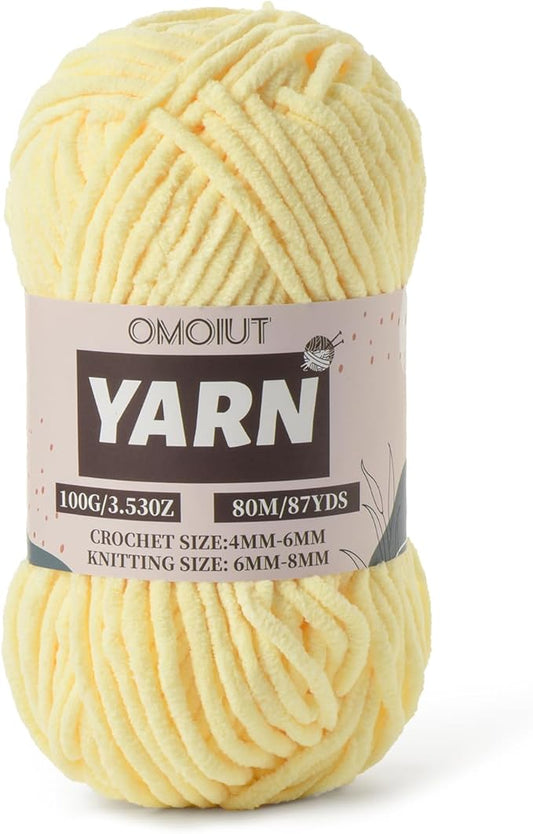 Light Yellow Fluffy Chenille Yarn for Crocheting - Baby Yarn for Crocheting Soft Blanket - (100g/87.4yds) Crochet Amigurumi Chunky Yarns - Super Bulky 5 Velvet Yarns