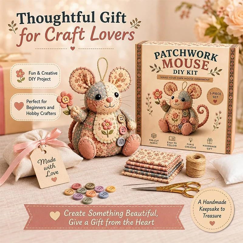 WEERSHUN Handcrafted Vintage Mouse Plush Sewing Kit, Handmade Craft Set, Cute Stuffed Mouse Ornament for Beginners Holiday & Birthday Gift, Fun Felt Craft, Helps Develop Fine Motor Skills (#B) - Image 6