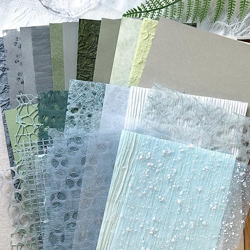 30 Pcs Handmade A5 Textured Scrapbook Paper and Mesh, Junk Journal Supplies by Aromoty