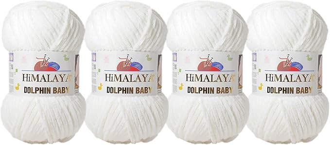 4 Skein/Pack Himalaya Dolphin Baby Chenille Yarn, Each Ball 100 gr (3.5 oz), 120 m (132 Yards), 100% Polyester, Super Bulky Baby Blanket Velvet Amigurumi Yarn, 80301 - Snow White