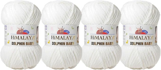 4 Skein/Pack Himalaya Dolphin Baby Chenille Yarn, Each Ball 100 gr (3.5 oz), 120 m (132 Yards), 100% Polyester, Super Bulky Baby Blanket Velvet Amigurumi Yarn, 80301 - Snow White