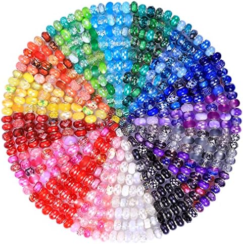 Aipridy 224 Pcs Large Hole European Beads, Craft Supplies Kit, Assorted Mixed Color Lampwork Spacer Beads for DIY Bracelet Jewelry Making224, Mixed Pack by Style(14) - Image 2